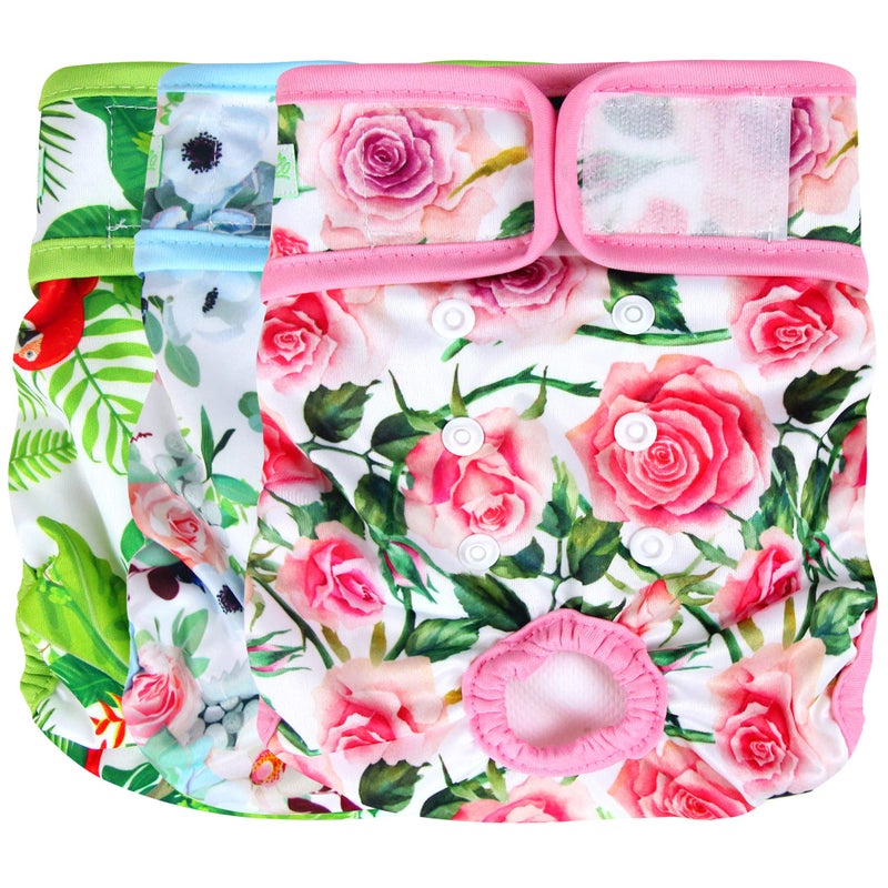 wegreeco Luxury Washable Reusable Dog Diapers (Stylish Pattern) - Female Dog Diapers, Doggie Diapers, 3 Pack (Floral, Large) - Image 1